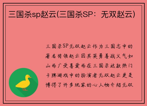三国杀sp赵云(三国杀SP：无双赵云)